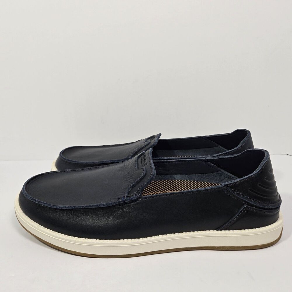 $140 Olukai Kākaha Nia Mens 11 Leather Slip On Shoes Loafer Casual Indigo Blue